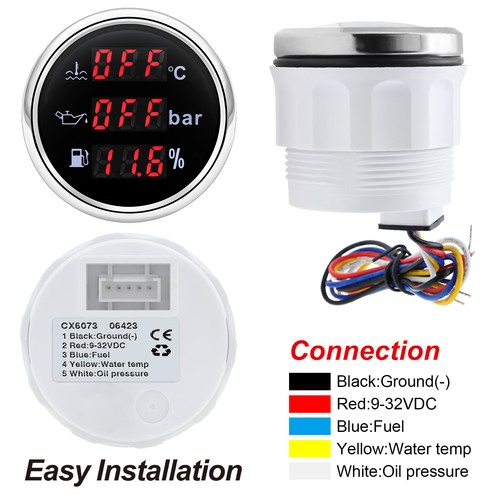 52MM 3 IN 1 Gauge Fuel Level/Oil Pressure/Water Temp with Sensor for Boat Car - Picture 13 of 18