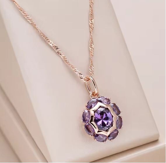 Collier acier pendentif chic violet imitation améthyste bijoux femme