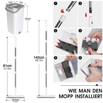 TECHWEISE 4-in-1 Wischmopp Set Mit Eimer & Sprühfunktion – Inkl. Auswringsystem, Für Alle Böden, Platzsparend Faltbar