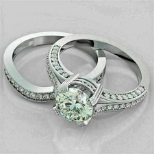 935 Silver With Simulated 1.70CT White Round Cut Sapphire Engagement Ring Set