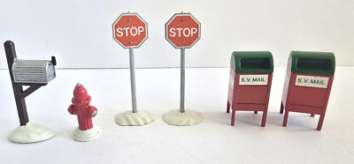 Lot of 4 Dept 56 Snow Village Mailboxes Fire Hydrant Stop Signs w Boxes Read