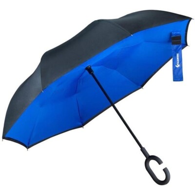 Reverse Regenschirm Wendefest Winddicht C-Arm Schwarz Blau