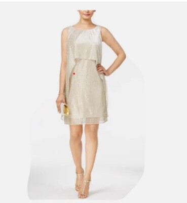 SLNY Fashions Gold Metallic Mesh Popover Dress 12 SLNY Fashions Gold Metallic Mesh Popover Dress 12