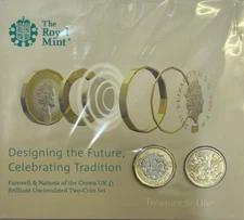 2016 - 2017 £1 -FAREWELL & NATIONS OF THE CROWN - BU 2 X ONE POUND COIN PACK