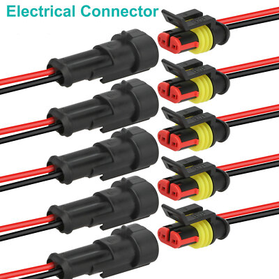 Car Waterproof Electrical Wire Cable Connector 5 x Male 5 x Female 2Pin Way Plug