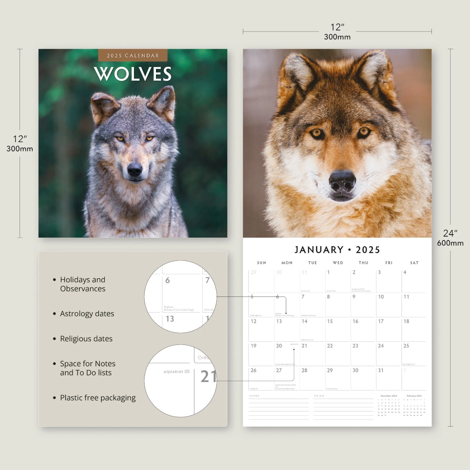 Wolves 2025 Square Wall Calendar