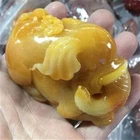 Carved Yellow Jade Elephant Handheld Ruyi Figurine Hetian Style Jade Collectible