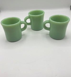 Vintage 3 Fire King Jadeite C Handle Restaurant Ware Coffee Mugs VGC