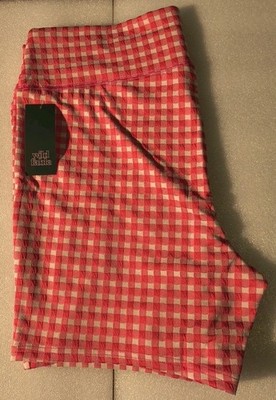 Wild Fable Size 1X Women's Textured Bike Shorts, Pink & White Checked Design NWT