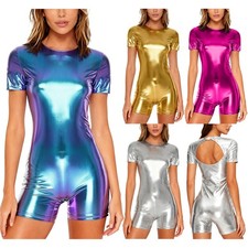 Women Bodysuit Party Leotards Bathing Jumpsuits Crew Neck Sportswear Music Rave
