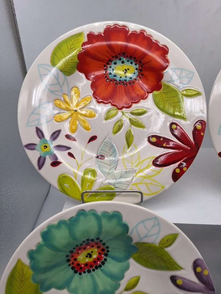 4 Salad Plates Flora Laurie Gates Melamine  9" Asstd Purple Red Orange Blue - Image 3 of 4
