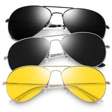 Joopin 3 Pack Oversized Aviator Sunglasses UV400 Polarized Night Vision