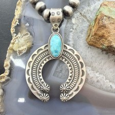 Sterling Silver Southwestern Style Oval Turquoise Decorated Unisex Naja Pendant