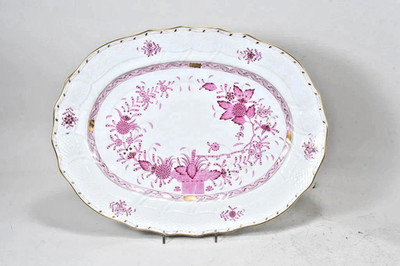 Herend Platte 41cm | Indischer Korb rosa | Flechtrelief | Goldrand | Ungarn