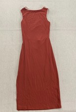 Two-Tone Cutout Midi Dress Womens Size 23 Rust & Beige Sleeveless Ribbed Knit