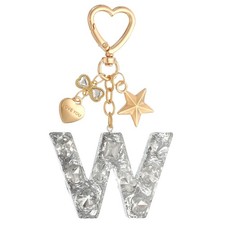 Cute Initial Letter Keychain, Letter W Keychains for Women Girls Bling Silver