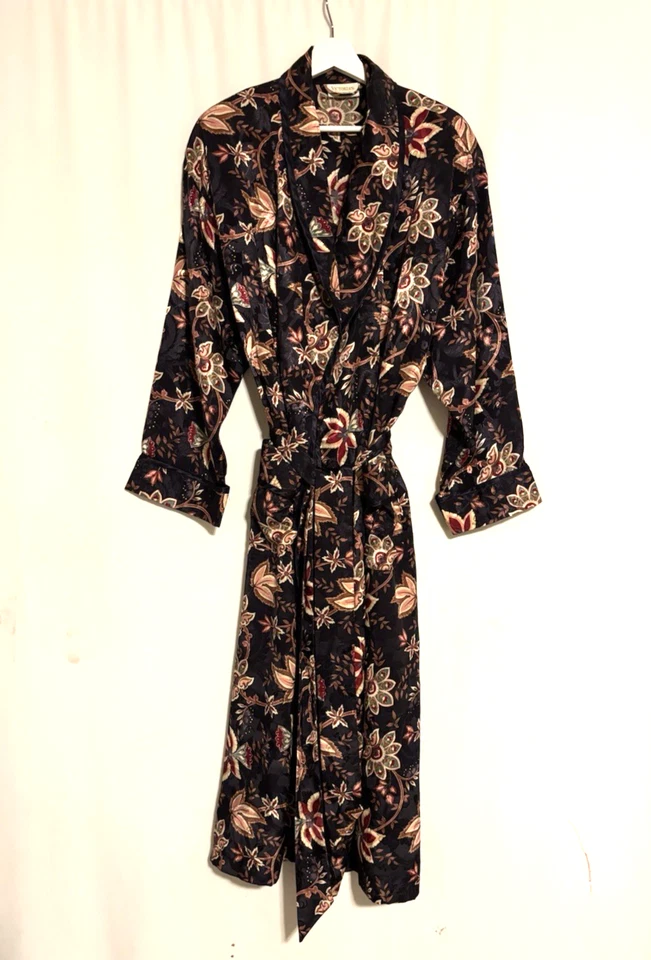 Conjunto Vintage Victoria's Secret Robe Floral e PJ Médio Etiqueta Dourada Calça Azul Top - Imagem 3 de 4