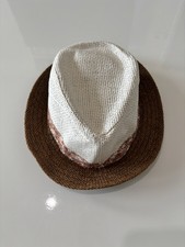 Kids Straw Fedora Hat Brown White Floral Band Summer Holiday Beach Size 52