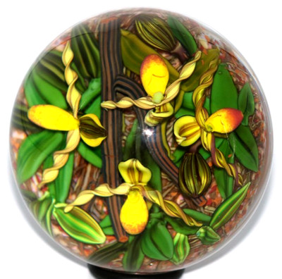 Spectacular NOS Cathy RICHARDSON Lady Slipper ORCHID Art Glass Paperweight AP
