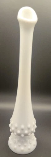 Vintage Fenton Milk Glass Hobnail Footed Swung Bud Vase 11.25” White