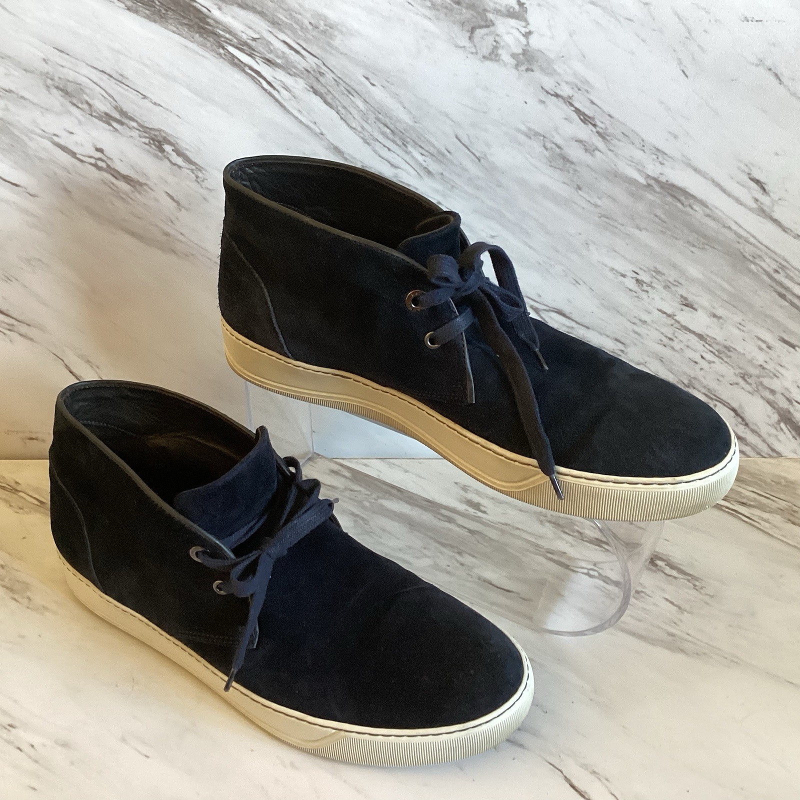 SAOLA Stivali Chukka Lanvin Navy scamosciati da uomo US 9 designer sneaker suola stringata casual