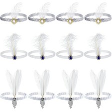 12 PCS 1920s Flapper Headpiece Rhinestone Feather Headband Costume Accessory