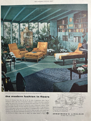 1950s Armstrongs Linoleum Fashion Floors Houses Every room MCM Vintage Print Ad
