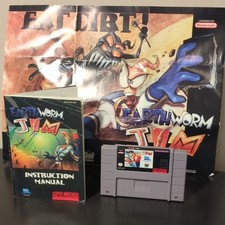 Earthworm Jim Earthworm SNES - Game Cartridge w/ Manual & Poster(TESTED WORKING)