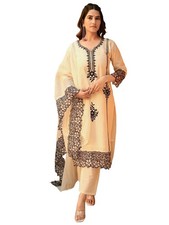 GoSriKi Women's Cotton Blend Straight Embroidery Kurta with Pant  Dupatta