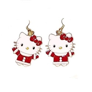 Authentic Hello Kitty Holiday Christmas Open Arms Dress Gold Plated Dangle Drop Earrings