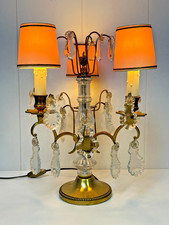 GIRANDOLE 3 LUMIÈRES EN BRONZE PAMPILLES EN VERRE XXème H:40cm