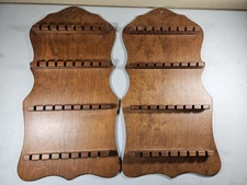 Vintage Lot of 2 - Wooden Souvenir Spoon Rack Wall Display Holders 32 Slot