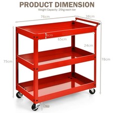 3-Tier Heavy Duty Service Cart Tool Trolley Utility Cart w/Wheels Red