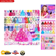 Deluxe 138-Piece Doll Fashion Collection: Gowns, Dresses & Accessories for Girls