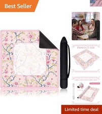 Pink  White Floral Mahjong Mat 31.5"x31.5" - Anti-Slip, Noise-Reducing Cover