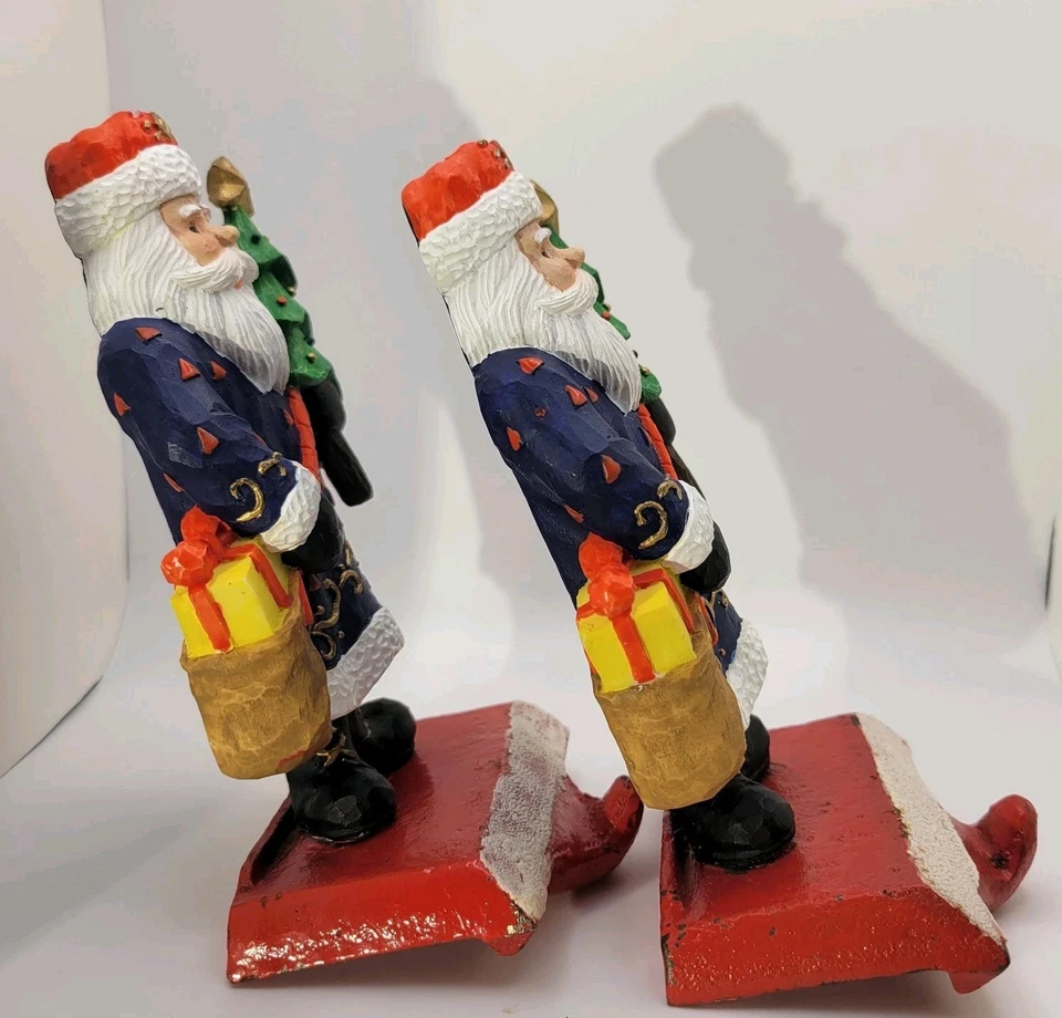 Par de Medias de Papá Noel de Hierro Fundido de Colección Abrigo Azul Rústico Granja Viejo Mundo Foto 4 de 4