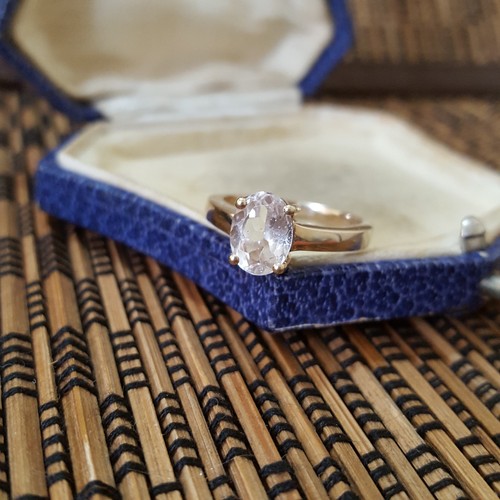 Anillo de plata de ley 925, anillo de morganita genuina, solitario, talla J EE. UU. 4,75 - Imagen 3 de 8