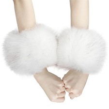 Degpum 1 Pair Womens Faux Fur Wrist Cuffs Winter Fox Furry wristbands Arm