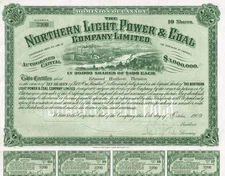 CANADA  NORTHERN LIGHT POWER & COAL COMPANY stock certificate/bond 1909