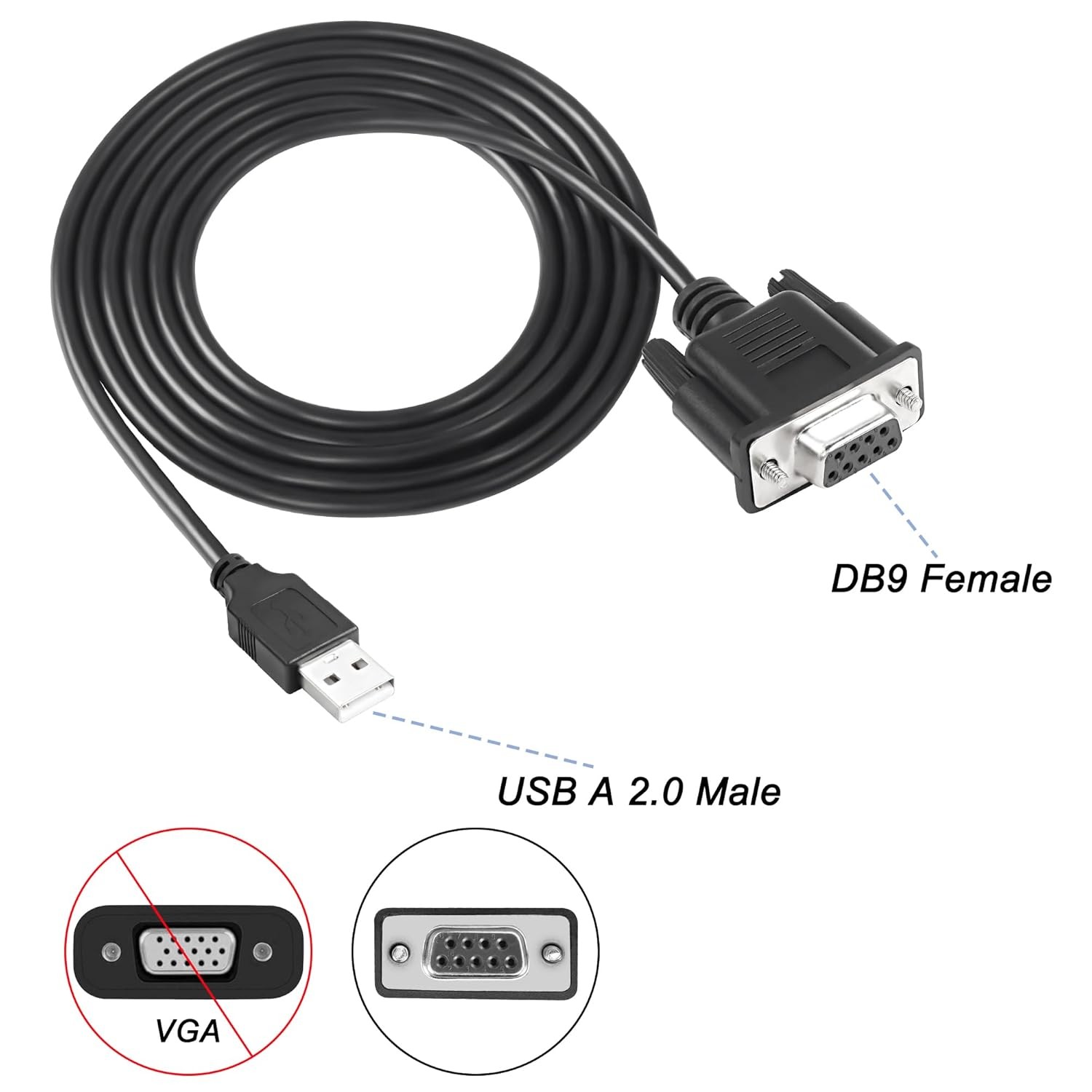 Adaptador USB a RS232 con chipset FTDI, 3 ft USB 2.0 macho a RS232 hembra DB9, imagen 4