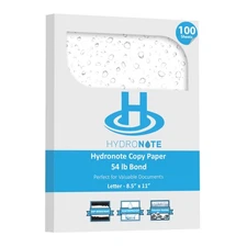 Hydronote Blank Copy Paper, Waterproof and Rip-Resistant, 8.5 x 11, 100 Sheets