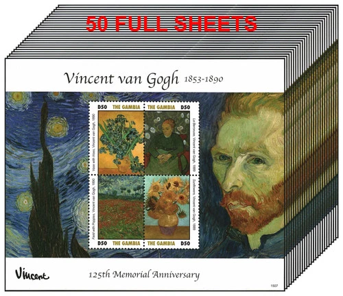 Wholesale Lot 50X GAMBIA 2015 Stamps Sheet Vincent Van Gogh MNH #F30316