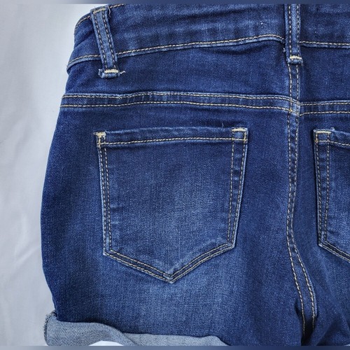 Jordache Girls Dark Blue Denim Bib Floral Lace Boho Overall Jean Shorts M 7/8 - Picture 5 of 7