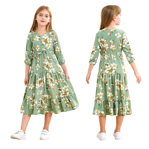 Girls Maxi Dress V Neck Daily Wear High Waist Long Dresses Cute Summer Dress - 第 28/56 張圖片