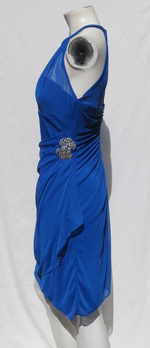 DAVID'S BRIDAL US sz M 10 Horizon Blue Mesh Knit Dress High Neck Side  Cascade | eBay
