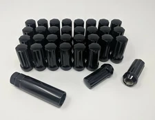 Set of 32 Black Spline Lug Nuts with Key M14x1.5 Thread 2" TALL 
