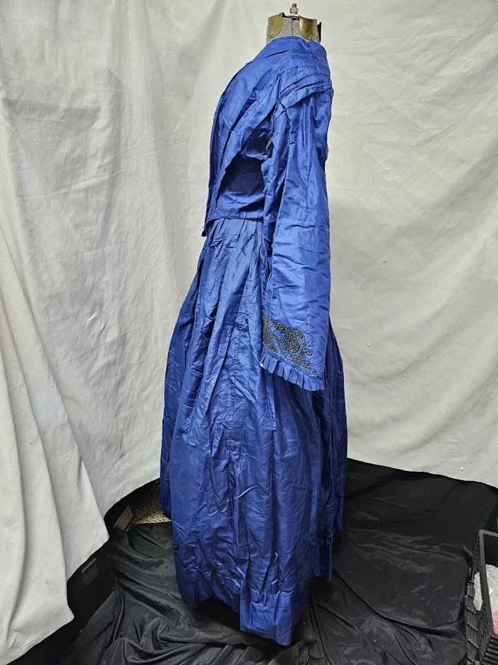 Victorian Blue Silk Dress c1860 Antique 1800s Wedding Dress| Blue Wedding Dress - Image 3 of 4
