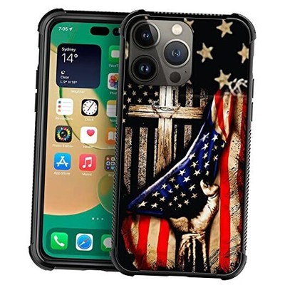 DAIZAG Case Compatible with Case for iPhone 14 Wooden Cross Power American Flag