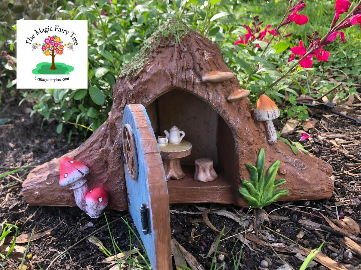 Solar Hobbit Fairy Gnome Tree Stump House with opening door internal  furniture. | eBay