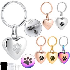 Pet Paw Print Cremation Keychain Heart Ash Memorial Keepsake Pendant Urn Jewelry